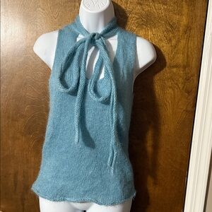 Chic Knit Halter Tank Top in Soft Blue